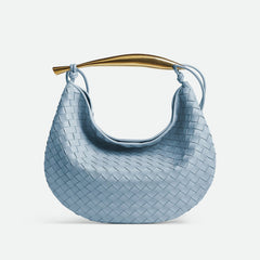 Bottega Veneta Women's Solid Color Woven Magnetic Clasp Closure Sheepskin Half Moon Bag Casual Sardine Tote Bags #75432