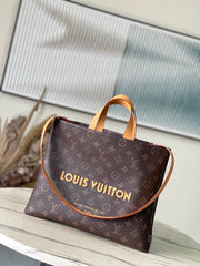 Louis Vuitton Men's Brown Classic Vintage Adjustable Shoulder Strap Embroidered Letter Print Tote Bag - Premium Coated Canvas Leather Bag #75711