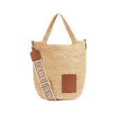 Loewe Women's Slit Adjustable Shoulder Strap Solid Color Woven Resort Style Raffia Mini Tote Crossbody Bag Bags #76331