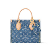 Louis Vuitton OnTheGo Women's Blue Denim Patchwork Cowhide Alphabet Print Shopping Bag Tote Bags #77376
