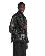 Balenciaga Bel Air Men's Solid Color Distressed Silver Metal Accessory Cowhide Messenger Bag Shoulder Bags #77339