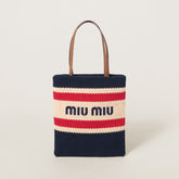 MiuMiu Women's Logo Embroidery Raffia Patchwork Cotton Thread Woven Shopping Bag Shoulder Tote Bags #76743