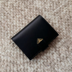 Prada Men's Triangle Logo Black Leather Coin Purse Card Case Bag Bags #75361
