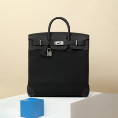 Hermes HacHaut A Courroies 40 HACG40 Women's Silver Buckle Canvas And Cowhide Colour Blocked Handbag Bag Bags #77113