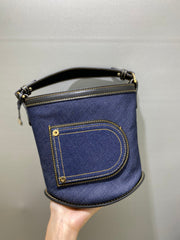 Delvaux Pin Bucket Women's Outer Stitching Solid Color Denim Patchwork Leather Tote Shoulder Bag Bags #76453