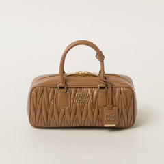 MiuMiu Arcadie matelassé Women's Solid Color Metal Engraved Logo Zipper Closure Leather Shoulder Bag Crossbody Tote Bags #77354