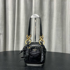 Prada Dangle Women's Black Letter Print Zipper Closure Cowhide Leather Mini Shoulder Bag Bags #75499
