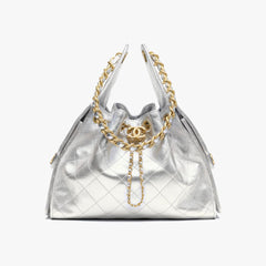 Chanel Women's Classic Double C Logo Solid Color Cowhide & Leather Tote Shoulder Bag Bags Metallic-colored Leather Tends To Fade Easily #77572