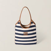 MiuMiu IVY Women's Embroidered Letter Print Striped Canvas and Leather Handbag Tote Bag Bags #77934