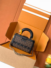 Louis Vuitton PETITE MALLE Women's Brown Letter Print Removable Adjustable Simple Magnetic Clasp Canvas and Leather Trim Box Bag Handbag Shoulder Bags #77526