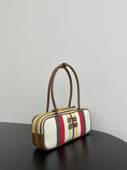 MiuMiu Beau Women's Embroidered Logo Print Striped Canvas And Calfskin Handbag Shoulder Bag Bags #77932