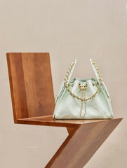 Chanel Women's Classic Double C Logo Solid Color Cowhide & Leather Tote Shoulder Bag Bags #77512
