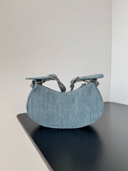 Balenciaga Le Cagole Women's Solid Colour Washed Worn Edge Adjustable Shoulder Strap Denim Shoulder Bag Armpit Bags #76769