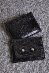 Balenciaga Le Cagole Distressed Silver Metal Accessory Logo Wallet Fine Grain Leather Card Holder Card Case Women's Black Bag Bags 764332210KR1000 Ngvp #1995