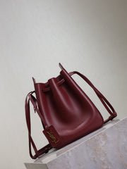 SAINT LAURENT Women's Solid Colour Adjustable Shoulder Strap Leather Drawstring Shoulder Bucket Bag Bags #76825