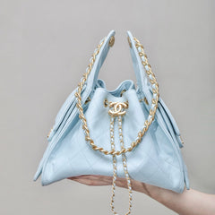 Chanel Women's Classic Double C Logo Solid Color Cowhide & Leather Tote Shoulder Bag Bags #77512
