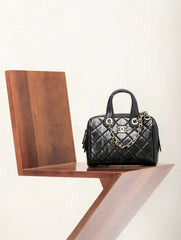 Chanel Women's Solid Color Lacquered Grained Calfskin Handbag Shoulder Bag Bowling Bags #77763