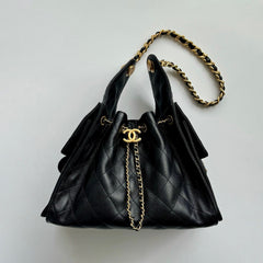 Chanel Women's Classic Double C Logo Solid Color Cowhide & Leather Tote Shoulder Bag Bags #75835