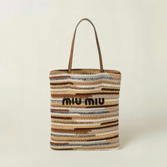 MiuMiu Women's Multicolour Embroidery Logo Crochet Shopping Bag Shoulder Handbag Tote Bags #76739