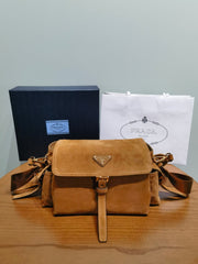 Prada Explore Men's and Women's Brand Logo Solid Color Suede Leather Messenger Bag Shoulder Bags #78127