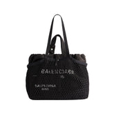 Balenciaga Women's Monogrammed Printed Drawstring Closure Mesh Pocket Tote Bag Bags #75669
