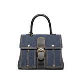 Delvaux Brillant Trench Women's Outer Stitching Solid Color Denim Patchwork Leather Tote Shoulder Bag Bags #76452