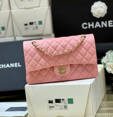 Chanel CF22 Spring/summer Women's Pink Lychee Leather Bags 24k Gold Plated Flap Classic Collection Bag #81254