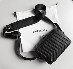 Balenciaga Men's Black Logo Embossed Shoulder Strap Leather Camera Bag Tote Shoulder Crossbody Bags #75668