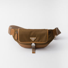 Prada Men's Enameled Metal Triangle Label Re-Nylon and Leather Shoulder Bag Waist Bags #76294