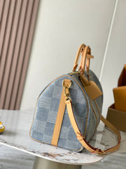 Louis Vuitton Keepall Bandoulière 50 Men's and Women's Detachable Adjustable Shoulder Strap Zipper Closure Denim Step Shoulder Tote Travel Bag Bags #76823
