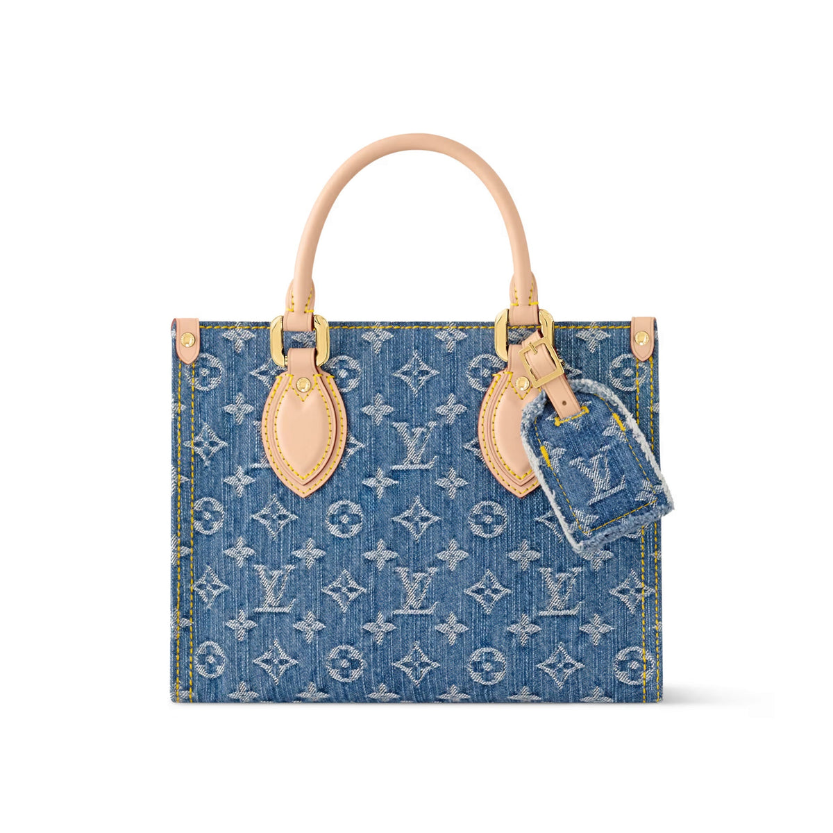 Louis Vuitton OnTheGo Women's Blue Denim Patchwork Cowhide Alphabet Print Shopping Bag Tote Bags #77376