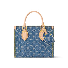 Louis Vuitton OnTheGo Women's Blue Denim Patchwork Cowhide Alphabet Print Shopping Bag Tote Bags #77376