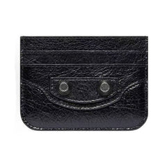 Balenciaga Le Cagole Distressed Silver Metal Accessory Logo Wallet Fine Grain Leather Card Holder Card Case Women's Black Bag Bags 764332210KR1000 Ngvp #1995