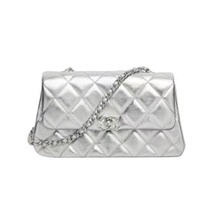 Chanel Women's Solid Color Diamond Pattern Sheepskin Chain Shoulder Strap Crossbody Bag Bags Metallic-colored Leather Tends To Fade Easily #77781