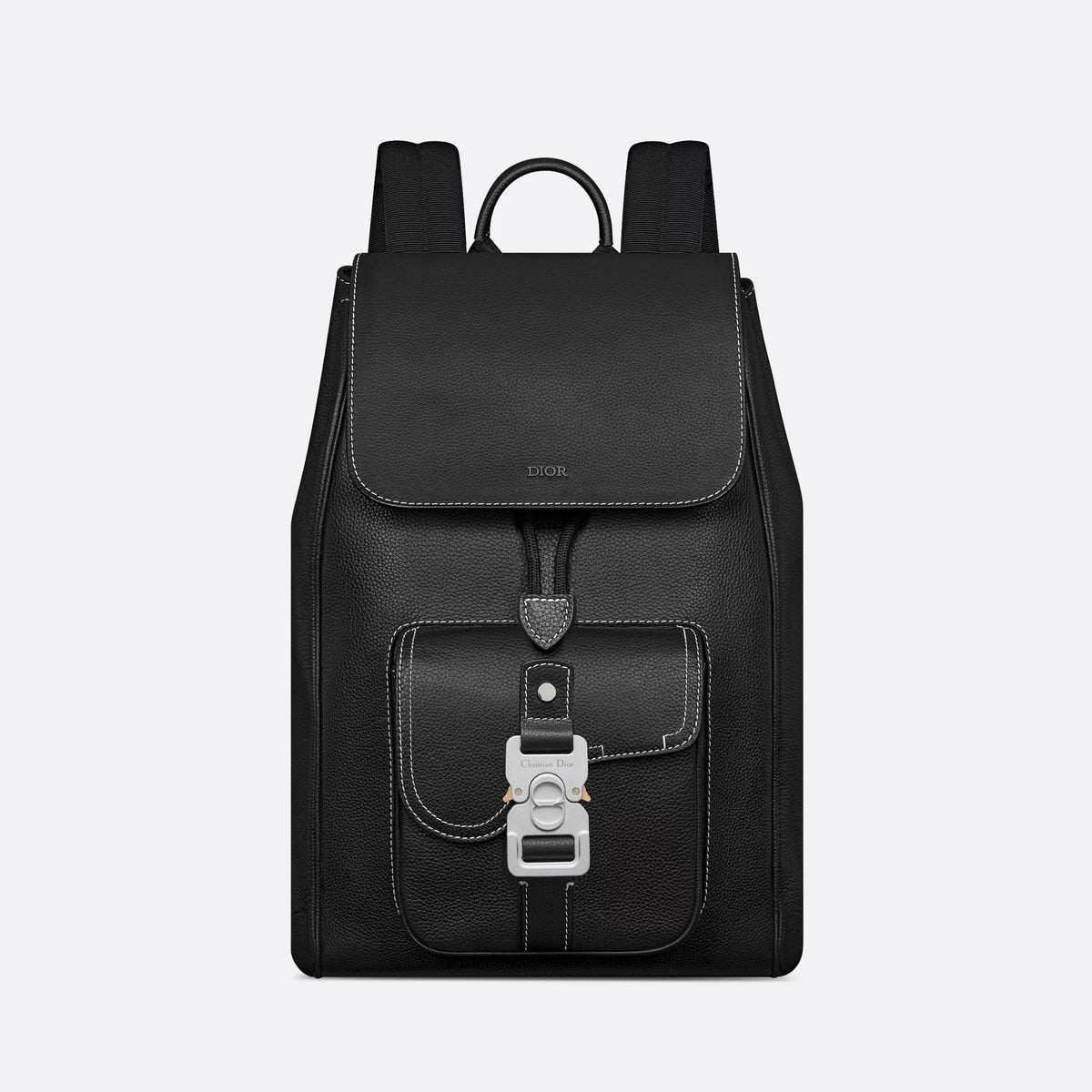 Dior Men's Solid Color Adjustable Shoulder Strap Flap Drawstring Closure Grained Cowhide Shoulder Bag Bags #75297
