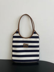 MiuMiu IVY Women's Embroidered Letter Print Striped Canvas and Leather Handbag Tote Bag Bags #77934