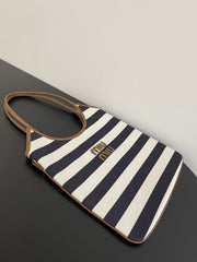 MiuMiu IVY Women's Embroidered Letter Print Striped Canvas and Leather Handbag Tote Bag Bags #77934