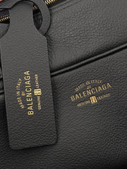 Balenciaga Men's Carrie Black Cowhide Small Bowling Bag with Aged Gold Metallic Accessories Handbag Bags #76257