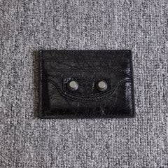 Balenciaga Le Cagole Distressed Silver Metal Accessory Logo Wallet Fine Grain Leather Card Holder Card Case Women's Black Bag Bags 764332210KR1000 Ngvp #1995