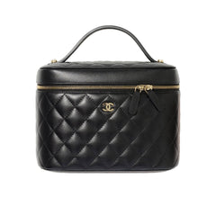 Chanel Women's Vanity Checkered Gold Buckle Leather Handbag Solid Color Casual Cosmetic Bag Bags AP2573-Y04059-C3906 #76829