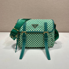 Prada Women's Monogram Printed Classic Triangle Logo Recycled Nylon with Cow Leather Shoulder Bag Bags #75665