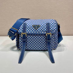 Prada Women's Monogram Printed Classic Triangle Logo Recycled Nylon with Cow Leather Shoulder Bag Bags #75665