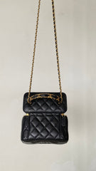 Chanel Women's Retro Vanity Series Solid Color Double C Adjustable Buckle Plaid Leather Shoulder Crossbody Casual Cosmetic Bag Bags #77895