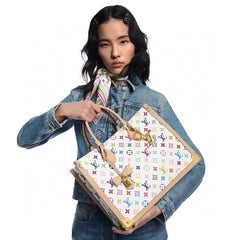 Louis Vuitton LV x TM ONTHEGO Women's Colorful Letter Print Adjustable Shoulder Strap Coated Canvas Patchwork Cowhide Tote Shopping Bag Crossbody Bags #75635