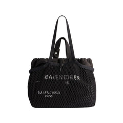 Balenciaga Women's Monogrammed Printed Drawstring Closure Mesh Pocket Tote Bag Bags #75669