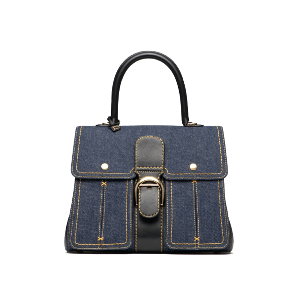 Delvaux Brillant Trench Women's Outer Stitching Solid Color Denim Patchwork Leather Tote Shoulder Bag Bags #76452